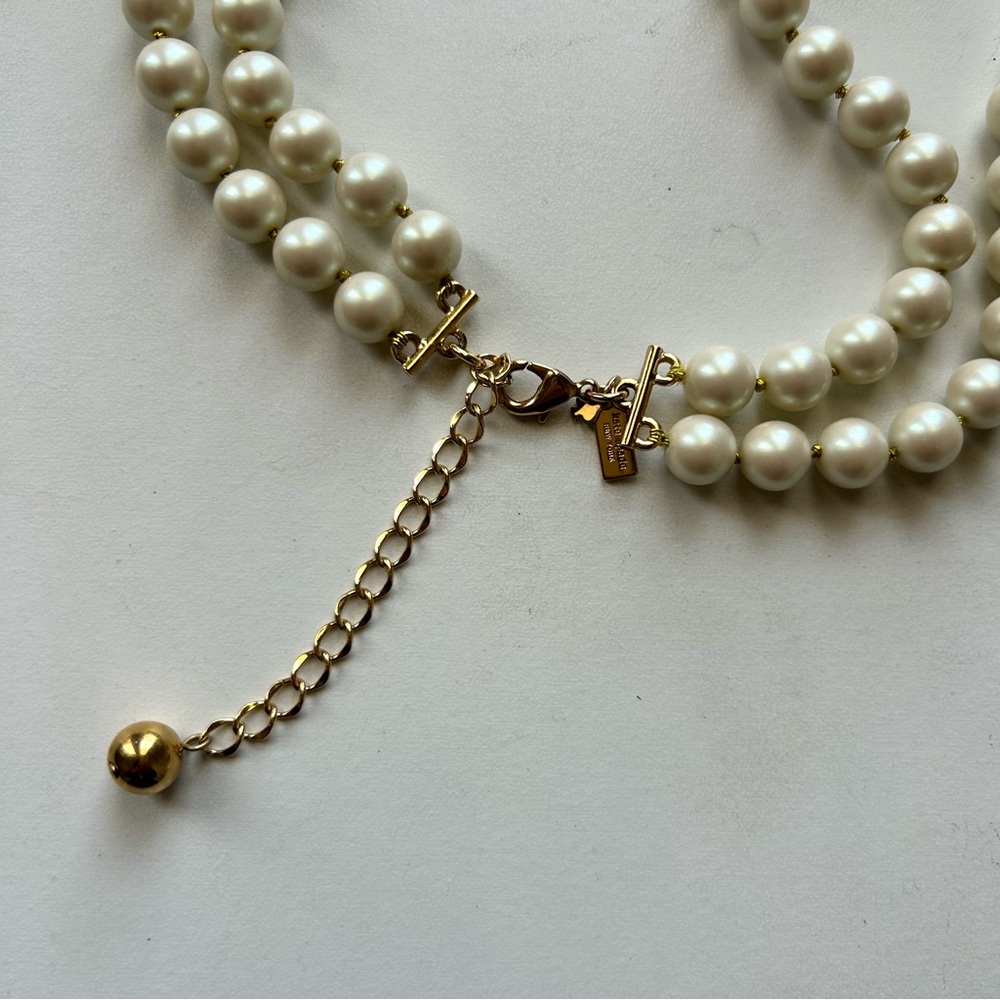 Kate Spade Double Strand Pearl Necklace with Gold Diamond Bows - Picture 5 of 8